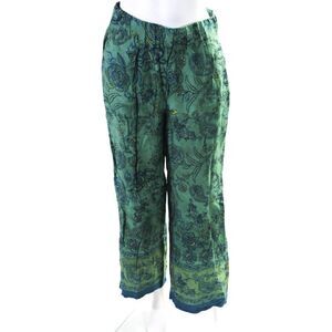 Seventy Womens Floral Elastic Waist High-Rise Wide Leg Pants Green Size 42